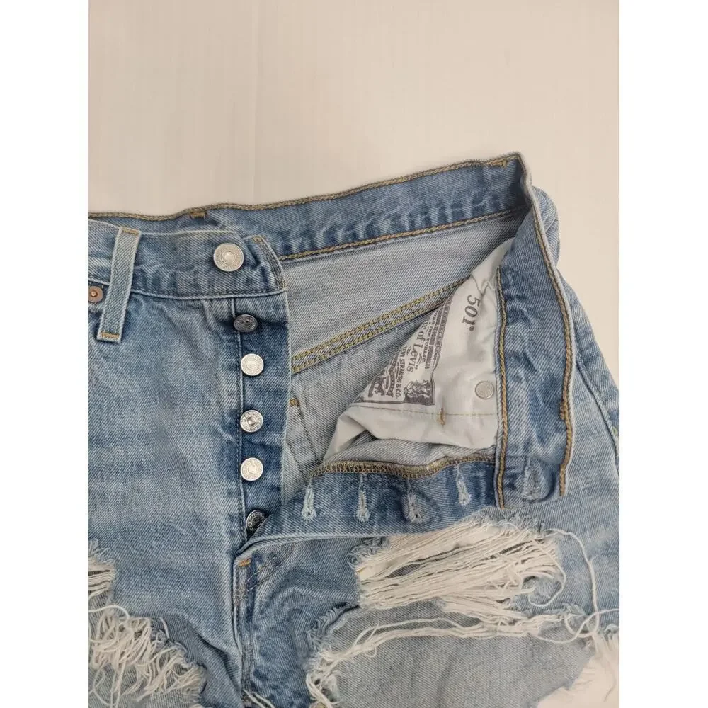 Levis 501 Denim Shorts Womens SZ 31 Cutoff Button Fly Frayed Blue 100% Cotton